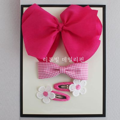 4Pcs Handmade Fabic Ribbon Hair Clip for Girls Hair Accessories - Made in Korea - RIBBONVILL (Hot Pink)