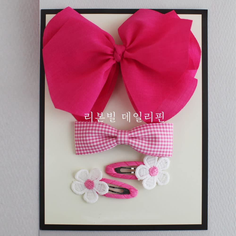 4Pcs Handmade Fabic Ribbon Hair Clip for Girls Hair Accessories - Made in Korea - RIBBONVILL (Hot Pink)