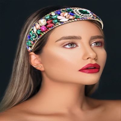 Brihasory Rhinestone Wide Headbands for Women and Girls Coloful Sparkling Luxury Crystal Headwear Party Prom Bridal Hair Accessories for Wedding Ladies Hair Band Mother Gifts(Colorful)