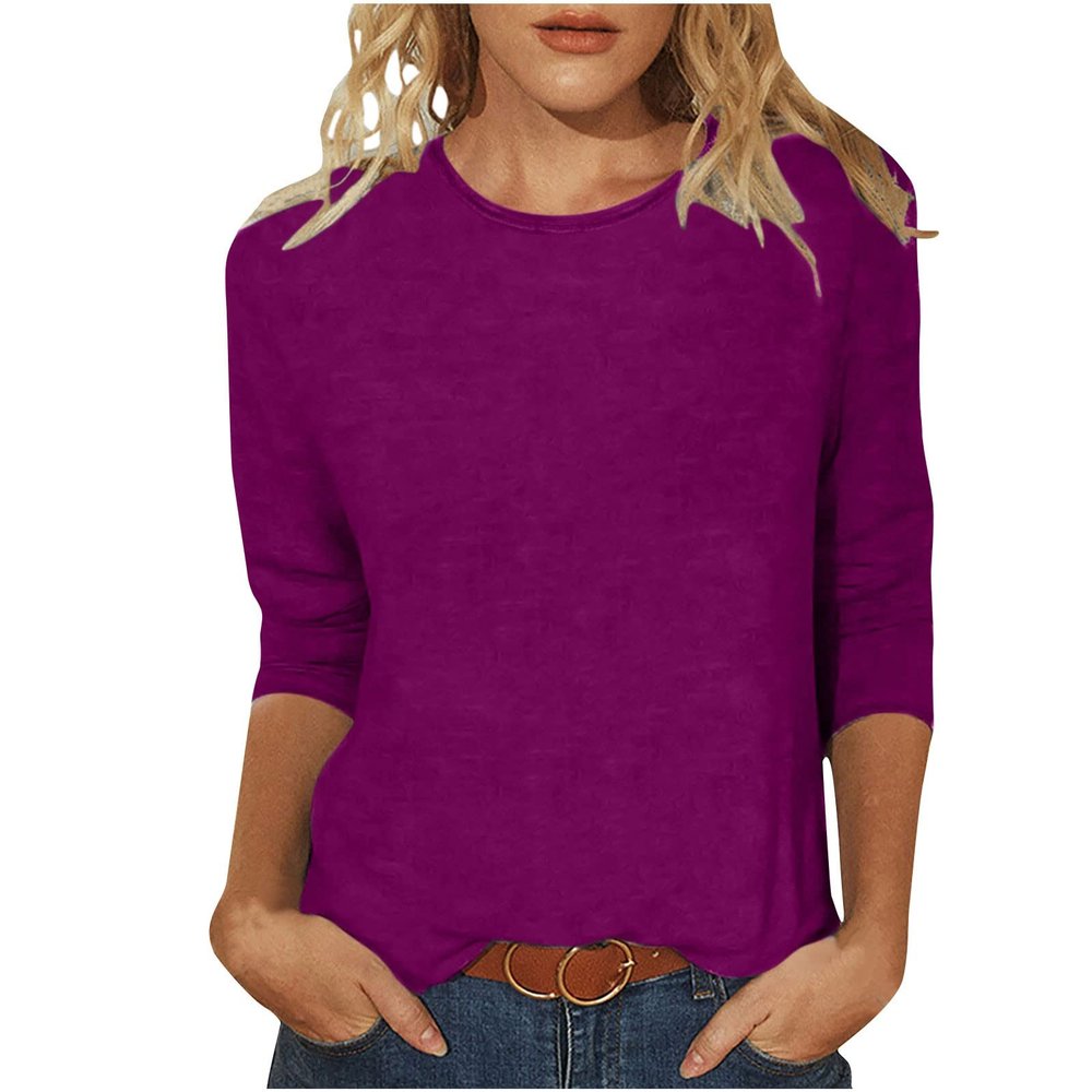 3/4 Length Sleeve Shirts for Women 2025 Casual Summer Blouses Crewneck Floral Printed Cute Tops Loose Fit Pullover