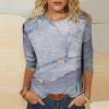 3/4 Length Sleeve Shirts for Women 2025 Casual Summer Blouses Crewneck Floral Printed Cute Tops Loose Fit Pullover view 2