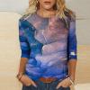 3/4 Length Sleeve Shirts for Women 2025 Casual Summer Blouses Crewneck Floral Printed Cute Tops Loose Fit Pullover view 2