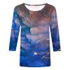 3/4 Length Sleeve Shirts for Women 2025 Casual Summer Blouses Crewneck Floral Printed Cute Tops Loose Fit Pullover view 3