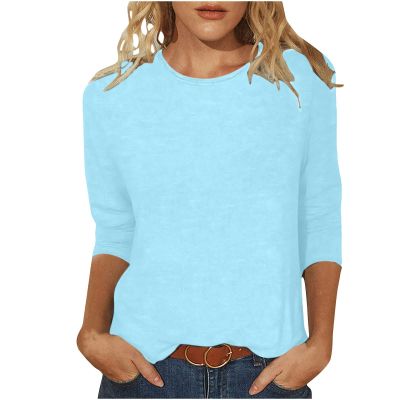 3/4 Length Sleeve Shirts for Women 2025 Casual Summer Blouses Crewneck Floral Printed Cute Tops Loose Fit Pullover