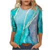3/4 Length Sleeve Shirts for Women 2025 Casual Summer Blouses Crewneck Floral Printed Cute Tops Loose Fit Pullover view 1