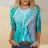 3/4 Length Sleeve Shirts for Women 2025 Casual Summer Blouses Crewneck Floral Printed Cute Tops Loose Fit Pullover view 2