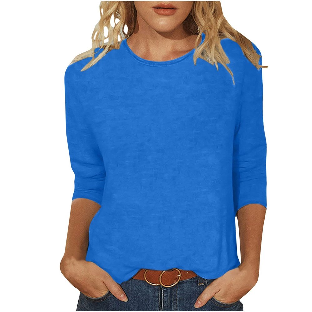 3/4 Length Sleeve Shirts for Women 2025 Casual Summer Blouses Crewneck Floral Printed Cute Tops Loose Fit Pullover