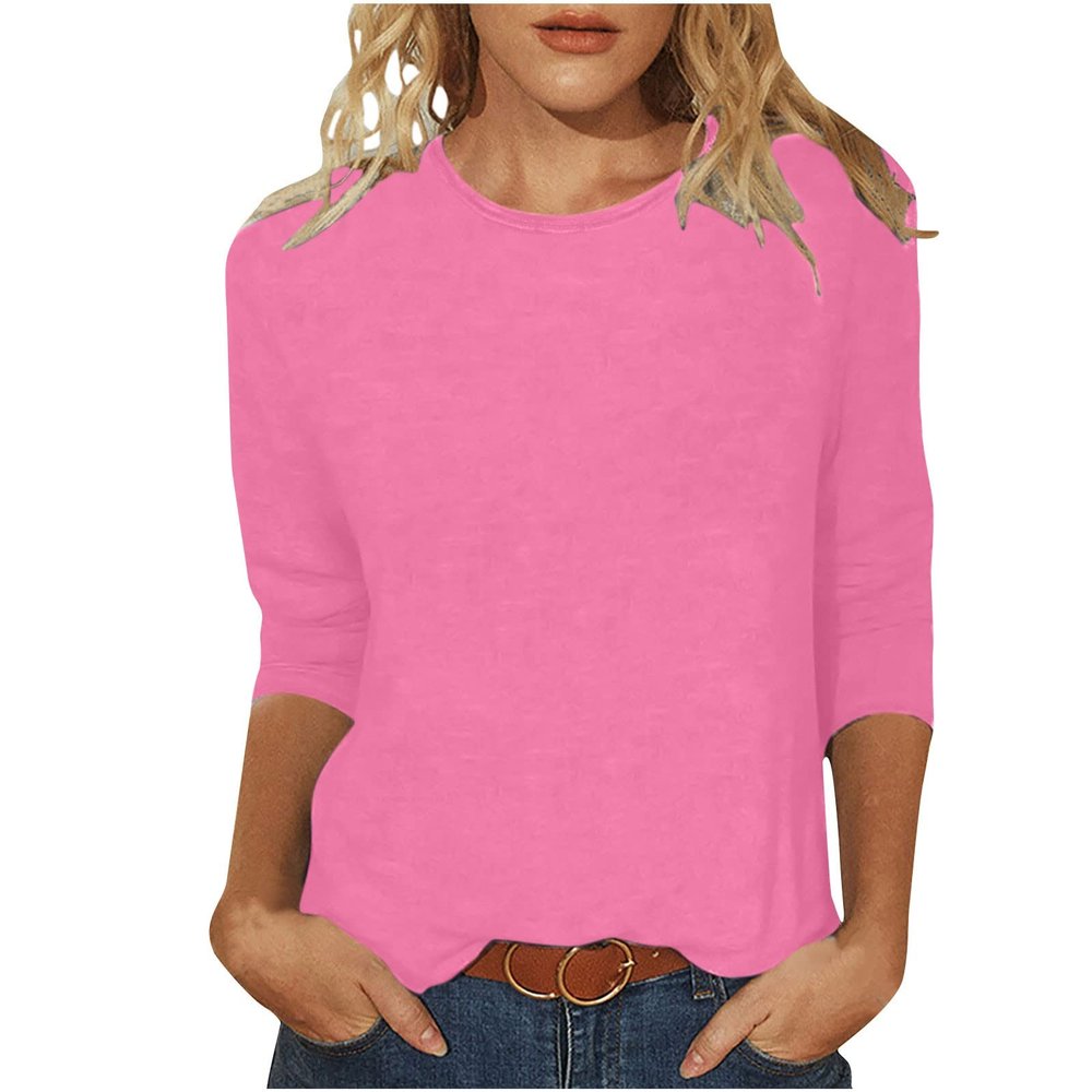 3/4 Length Sleeve Shirts for Women 2025 Casual Summer Blouses Crewneck Floral Printed Cute Tops Loose Fit Pullover