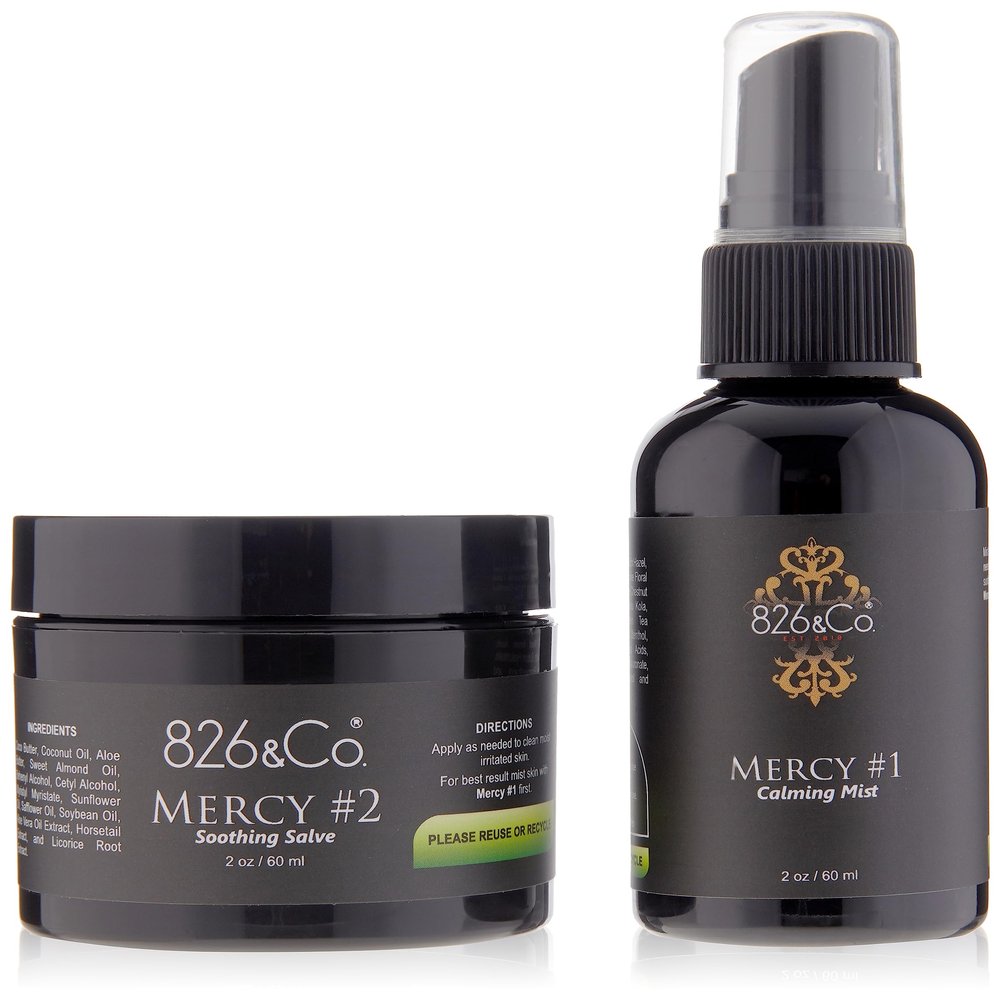826 & Co. MERCY SKIN SALVE & SPRAY for face, body and scalp. Eczema, Psoriasis, Dermatitis, Keloids, Tattoos, Chaffing & more. With Aloe Vera, Niacinamide, Gotu Kola & Shea Butter. 2oz ea