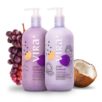 VIR Brazilian Shampoo and Conditioner Set, Parabens Free, Damage Repair & Reconstruction, Anti-Frizz, Color Treated Hair, Triple Hydration, Grape Moment 17.6 Fl Oz Each