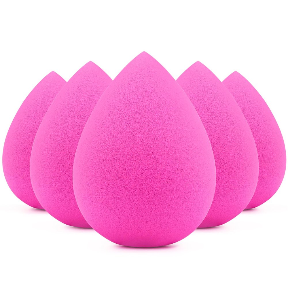 BEAKEY 5 Pcs Makeup Sponges, Latex-Free Beauty Sponge for Flawless Liquid, Cream, and Powder Application, Rose Pink Sponges
