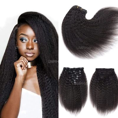 10inch Kinky Straight Clip ins Human Hair Extensions Natural Black Brazilian Real Human Hair for Black Women 8pcs 100g Seamless Yaki Straight Clip in Hair Extension Double Wefts Full Head