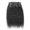 10inch Kinky Straight Clip ins Human Hair Extensions Natural Black Brazilian Real Human Hair for Black Women 8pcs 100g Seamless Yaki Straight Clip in Hair Extension Double Wefts Full Head view 3