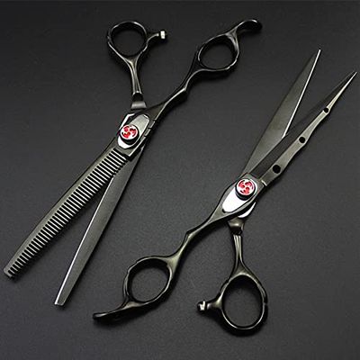 MAYiT Hair Cutting Scissors, 7 inch Professional Left Hand Japan 440C Steel Laser Wire Hair Scissors Cutting Scissor Barber thinning Shears scisors Hairdressing Scissors (Color : Set)