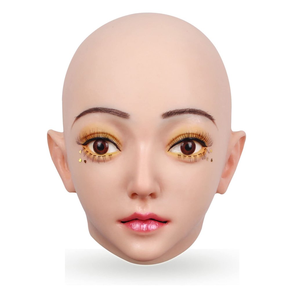ZWSMS Transgender Silicone Mask Realistic Female Soft Head Mask Hand-Made Face for Halloween Parties Crossdresser,Brown,Makeup