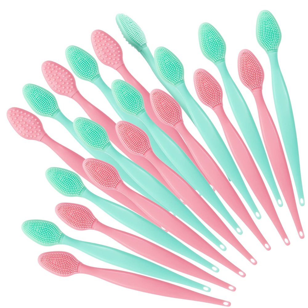 20 Pack Silicone Lip Scrub Brushes, Beomeen Double-Sided Exfoliating Lip Brush Soft Silicone Lip Scrubber Exfoliator Tool Blackhead Remover for Skincare (Green, Pink)