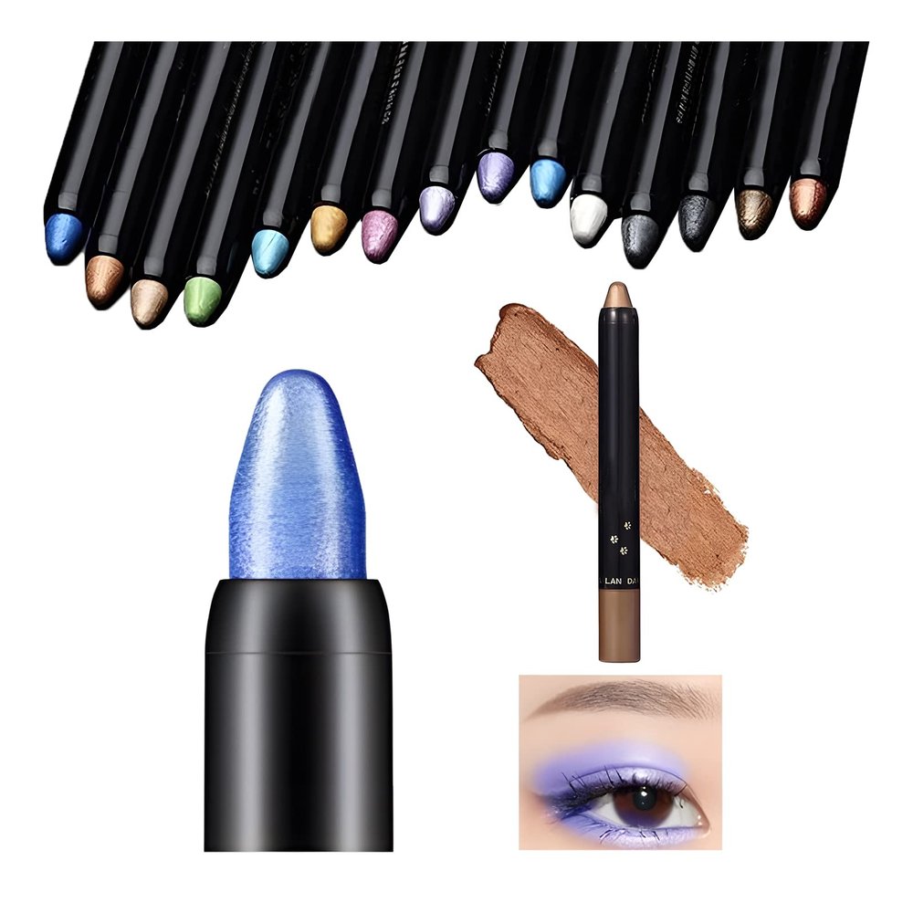 Flashstar Waterproof Metallic Eyeshadow Pencil, 13 Dark Blue, Smudge-Proof, Long-Lasting, Easy Application, Highlighter and Eyeliner in One