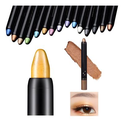Flashstar Highlighter Eyeshadow Stick Waterproof Glitter Eye Shadow Pencil Eyeliner Pen, Pearl Shimmer, 2 in 1 Metallic Lying Silkworm Eyeshadow Highlighter Makeup Kit for Girls Women (06 Gold)