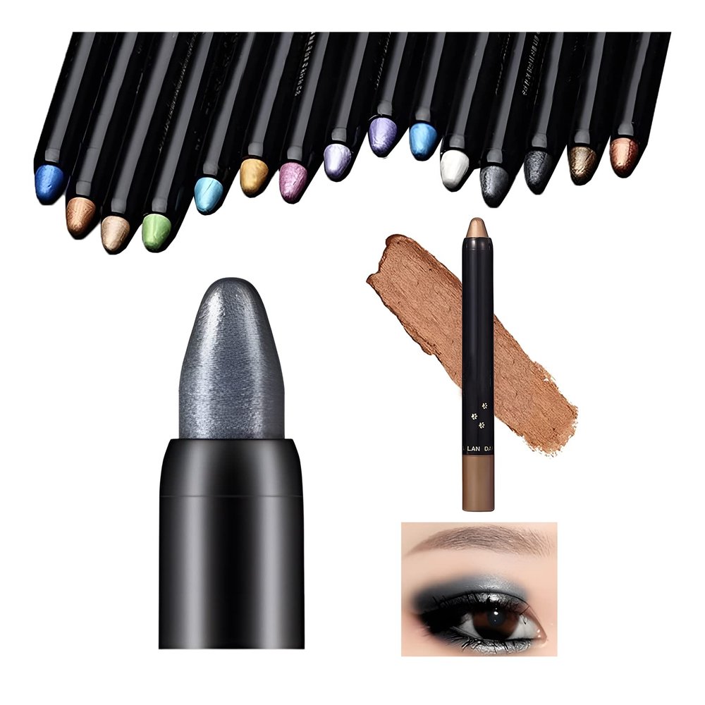 Flashstar Highlighter Eyeshadow Stick Waterproof Glitter Eye Shadow Pencil Eyeliner Pen, Pearl Shimmer, 2 in 1 Metallic Lying Silkworm Eyeshadow Highlighter Makeup Kit for Girls Women (03 Black)