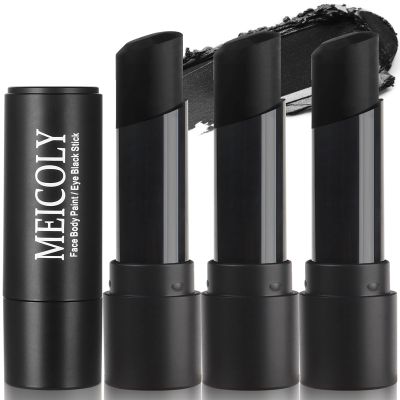 MEICOLY 3Pcs Black Face Body Paint Stick,Waterproof Eye Black Baseball/Softball/Football,Body Paint for Adults and Kids,Face Paint for Cat Halloween Zombie Skull Skeleton Clown Cosplay Makeup