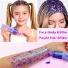 Go Ho Mermaid Purple Face Body Glitter Gel,Holographic Purple Hair Glitter,Mardi Gras Outfit for Women Kids,Chunky Sequins Glitters for Eye Lip Nails,Festival Rave Accessories view 3