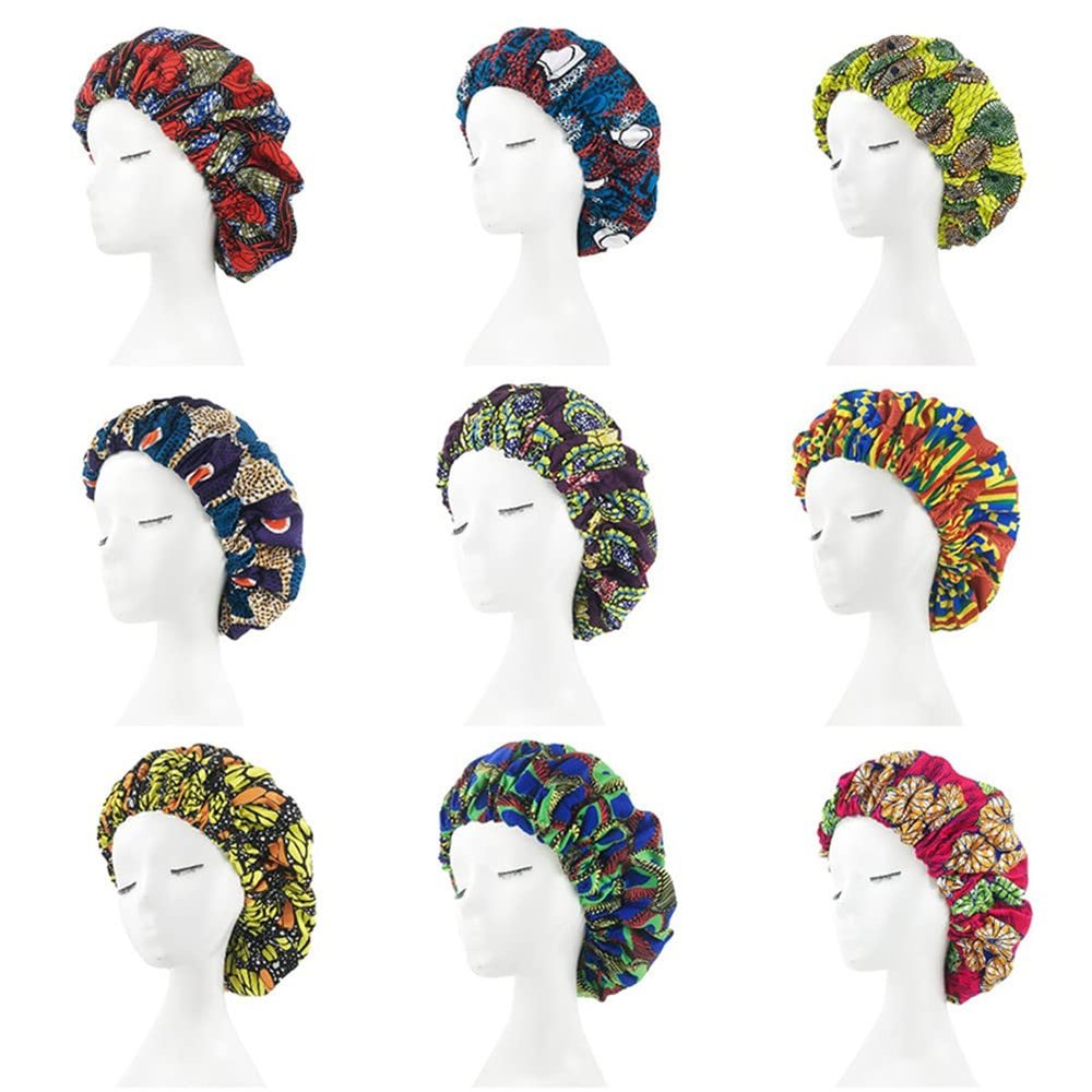 20 Pcs/Lot Extra Large Satin Bonnet Ankara Print African Bonnet Women Night Sleep Cap Double Layer Headwear