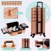 AROUS 5 in 1 Rolling Makeup Train Case Cosmetology Case on Wheels Large Cosmetic Organizer Travel Cart for Hairstylist Artist Nail Beauty Salon Barber,Gold view 4