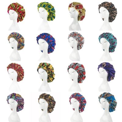 20 Pcs/Lot Extra Large Satin Bonnet Ankara Print African Bonnet Women Night Sleep Cap Double Layer Headwear