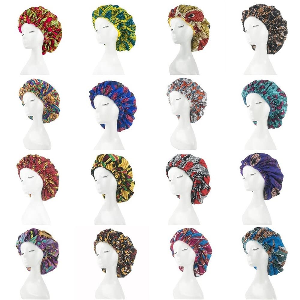 20 Pcs/Lot Extra Large Satin Bonnet Ankara Print African Bonnet Women Night Sleep Cap Double Layer Headwear