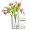 4.7x2.4x4.7in Clear Glass Pen Holder 2 Compartments Copper Plated Metal Inlay Pencil Organizer Makeup Brush Holder Vanity Organizer for Storing Makeup Brushes,Various Pens,Mascara,Lipstick,Brushes view 1