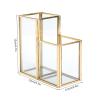 4.7x2.4x4.7in Clear Glass Pen Holder 2 Compartments Copper Plated Metal Inlay Pencil Organizer Makeup Brush Holder Vanity Organizer for Storing Makeup Brushes,Various Pens,Mascara,Lipstick,Brushes view 2