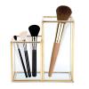 4.7x2.4x4.7in Clear Glass Pen Holder 2 Compartments Copper Plated Metal Inlay Pencil Organizer Makeup Brush Holder Vanity Organizer for Storing Makeup Brushes,Various Pens,Mascara,Lipstick,Brushes view 3