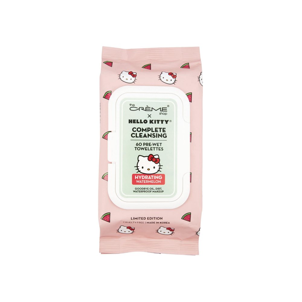 The Crme Shop Hello Kitty Complete Cleansing Wipes, Hydrating Watermelon Facial Cleanser Wipes, Korean Face Wipes