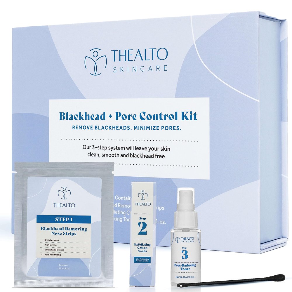 Blackhead Remover and Pore Minimizer Kit - Includes 10 Black Head Removing Nose Strips, 10 Exfoliating Cotton Swabs, 1 1 oz. Pore Reducing Facial Toner - Made with Witch Hazel and Natural Plant Extracts