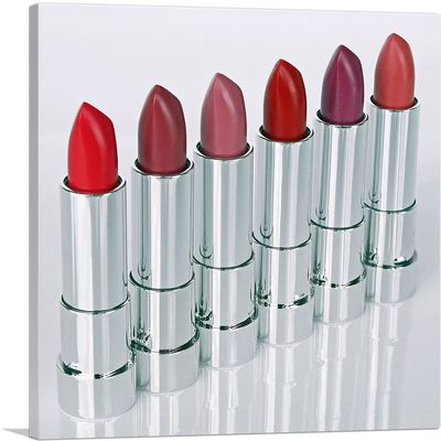 ARTCANVAS Fashion Glam Make Up Red Lipstick Studio Beauty Salon Canvas Art Print Stretched Framed Painting Picture Poster Giclee Wall Decor - 18" x 18" (0.75" Deep)