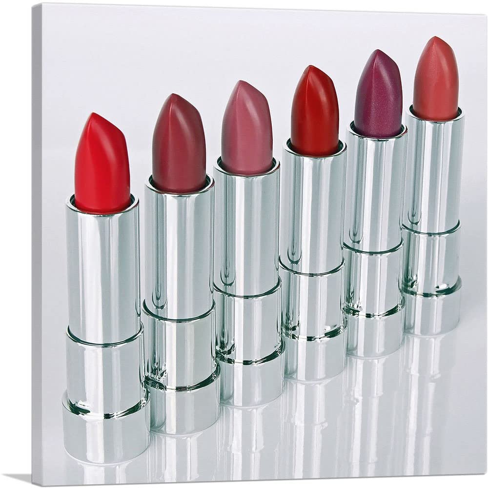 ARTCANVAS Fashion Glam Make Up Red Lipstick Studio Beauty Salon Canvas Art Print Stretched Framed Painting Picture Poster Giclee Wall Decor - 18" x 18" (0.75" Deep)