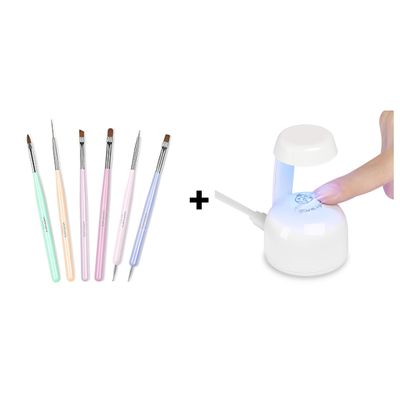 Beetles Gel Polish Nail Art Brushes, 6 Pcs Fingernail Art Design Pens with Mini Uv Light for Gel Nails Flash Curing Innovative with Smart Sensor for Easy and Fast