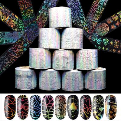 Holographic French Line Nail Foils Transfer Nail Art,10 Roll Wavy Line Fruit Flower Foil Nail Art Stickers Iridescent Nail Foil Transfer Decal Laser Gradient For DIY Manicure Decorations Nail Supplies