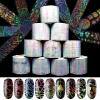 Holographic French Line Nail Foils Transfer Nail Art,10 Roll Wavy Line Fruit Flower Foil Nail Art Stickers Iridescent Nail Foil Transfer Decal Laser Gradient For DIY Manicure Decorations Nail Supplies view 1