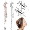 Beaupretty 4Pcs Moon Star hair clips Rhinestone Barrettes with Beads Tassel Hair charms Jewelry for Women Girl Silver Golden view 1