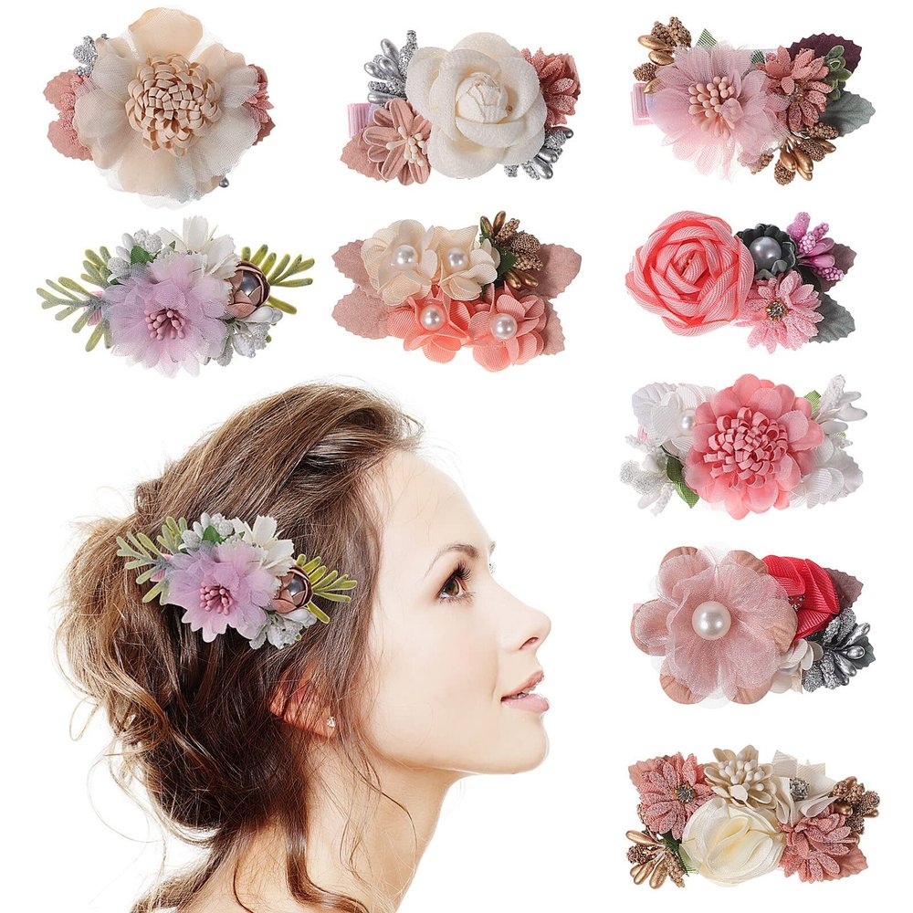 9Pcs Flower Hair Clips Artificial Rose Hair Barrettes Floral Wedding Beach Party Decor Hair Accessories for Women Girls