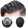 Toupee for Men Hairpiece Durable Mens Hair Replacement System Full Injected PU Mens Toupee Wig Full Poly Skin Human Hair Piece for Men 8"x10", #1 JET BLACK-120% MEDIUM LIGHT TO MEDIUM view 1