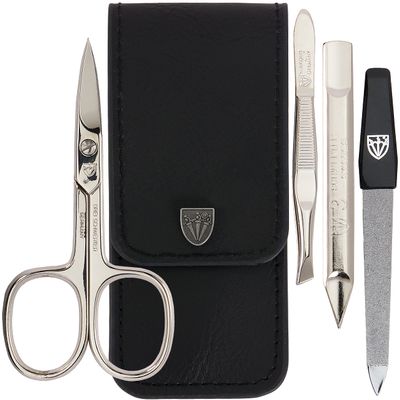 3 Swords Germany - brand quality 3 piece manicure pedicure grooming kit set for professional finger & toe nail care scissors tool genuine leather case in gift box, Made in Solingen Germany (77105)