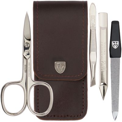 3 Swords Germany - brand quality 3 piece manicure pedicure grooming kit set for professional finger & toe nail care scissors tool genuine leather case in gift box, Made in Solingen Germany