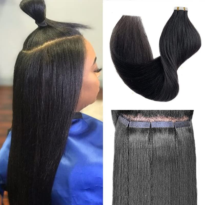 14inch Yaki Coarse Tape Ins Yaki Straight Tape In Hair Extensions Human Hair Black Women 40pcs 100g/Bundle 1Bundle Kinky Straight Tape In Hair Extension Silky-Smooth Invisible Skin Weft Full Head