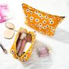 SOIDRAM 2 Pieces Flower Makeup Bag Large Cosmetic Bag Capacity Canvas Mix Travel Toiletry Bag Organizer Cute Makeup Brushes Aesthetic Accessories Storage Bag for Women,Little Flower Mix Yellow view 4