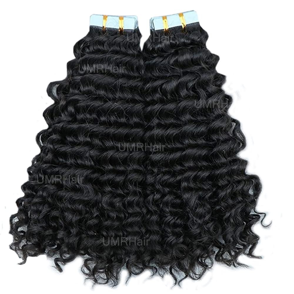 28inch Deep Curly Tape Ins Kinky Curly Tape In Hair Extensions Human Hair Black Women 80pcs 100g/Bundle 2Bundles Kinky Tape In Hair Extension Silky-Smooth Invisible Skin Weft Full Head