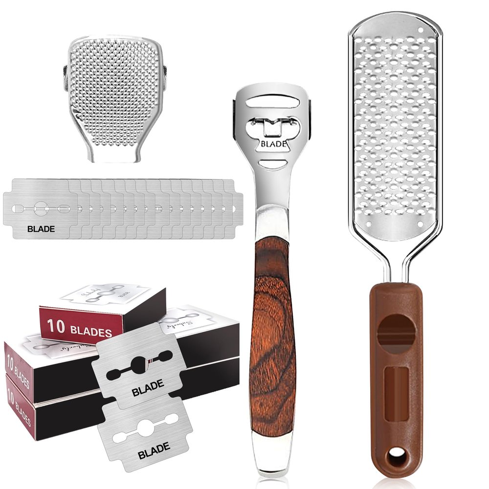 53pcs Foot File Callus Remover,Stainless Steel Large Foot Rasp Foot Scrubber & Foot Care Pedicure Callus Shaver(50 Replacement Blades & 1 Foot File Head),Foot Grater Foot Scraper for Wet and Dry Feet