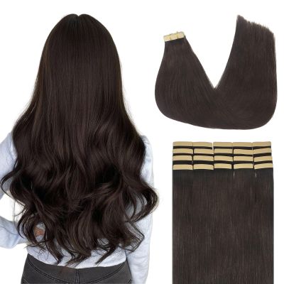 Lashey Tape in Hair Extensions Human Hair Straight Dark Brown Tape in Hair Extensions 14 Inch Natural Remy Human Hair 20pcs 50g/pack for Black Women