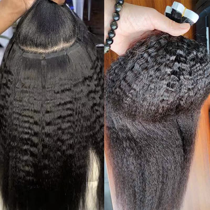 14inch Kinky Coarse Tape Ins Kinky Straight Tape In Hair Extensions Human Hair Black Women 40pcs 100g/Bundle 1Bundle Kinky Tape In Hair Extension Silky-Smooth Invisible Skin Weft Full Head